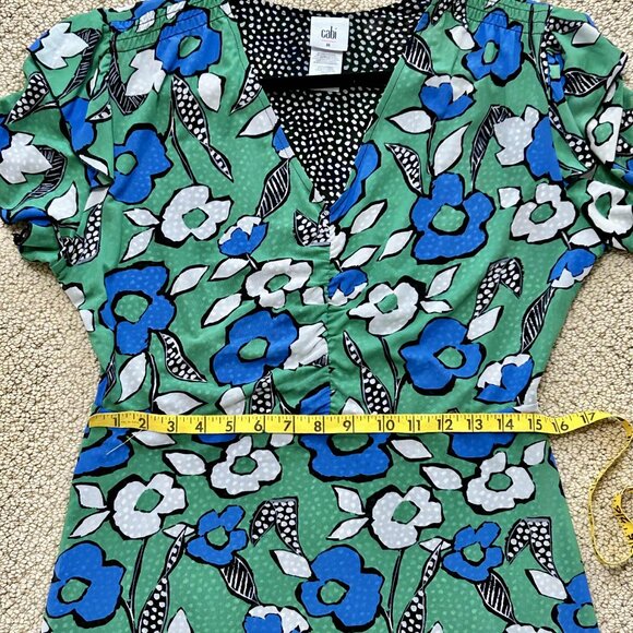 CAbi 6148 Celebrate Short Sleeve Dress Blue Green Floral Polka Dot, Medium - Picture 7 of 8